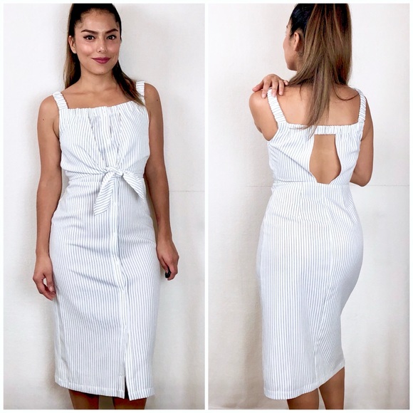 Lush Dresses & Skirts - Lush Pinstripe Button Down Tie Front Dress
